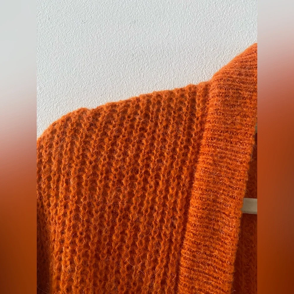 NWOT Free People orange long Longline silhouette cardigan sweater size S